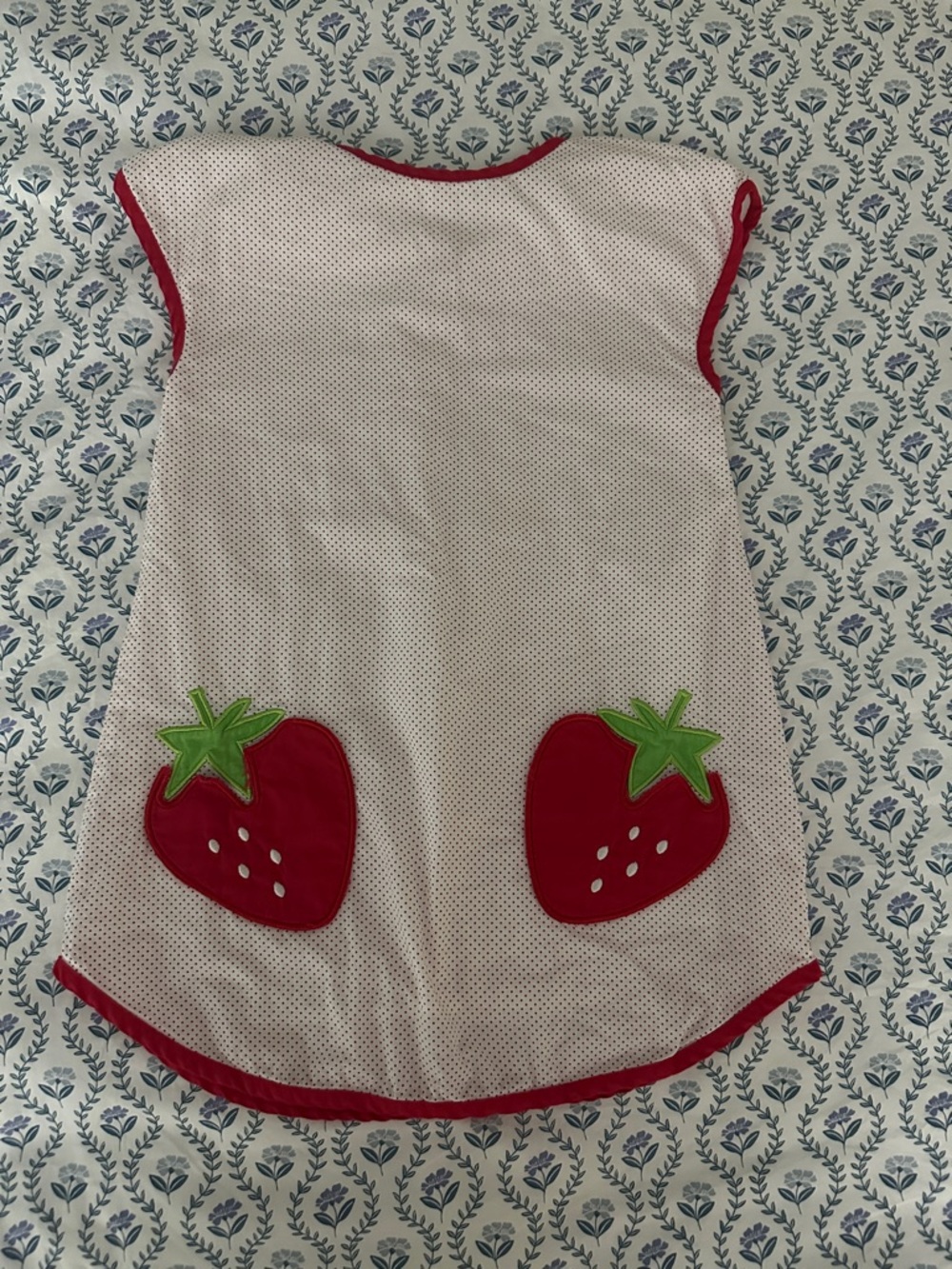 Girls White Dress with Red Strawberry Appliqués